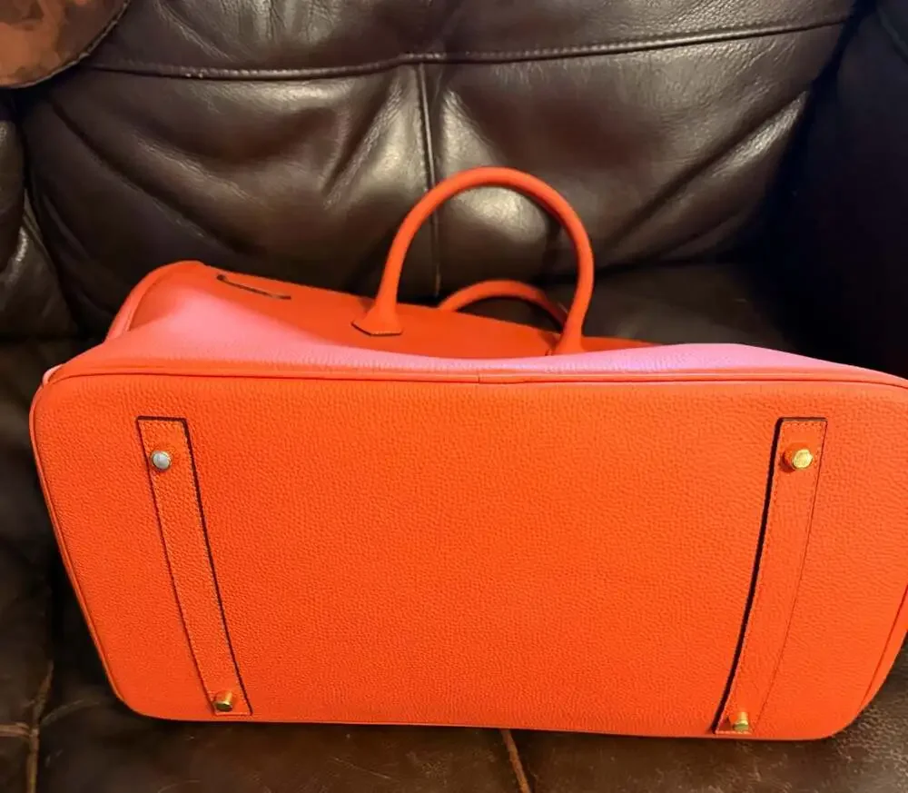 Orange leather tote bag